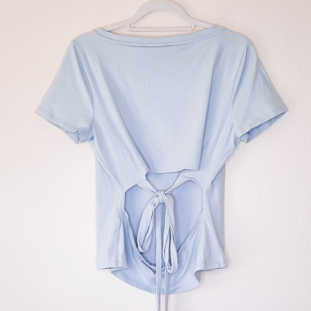 Anthropologie Maeve Sky Blue Open Back Tie Tee M
